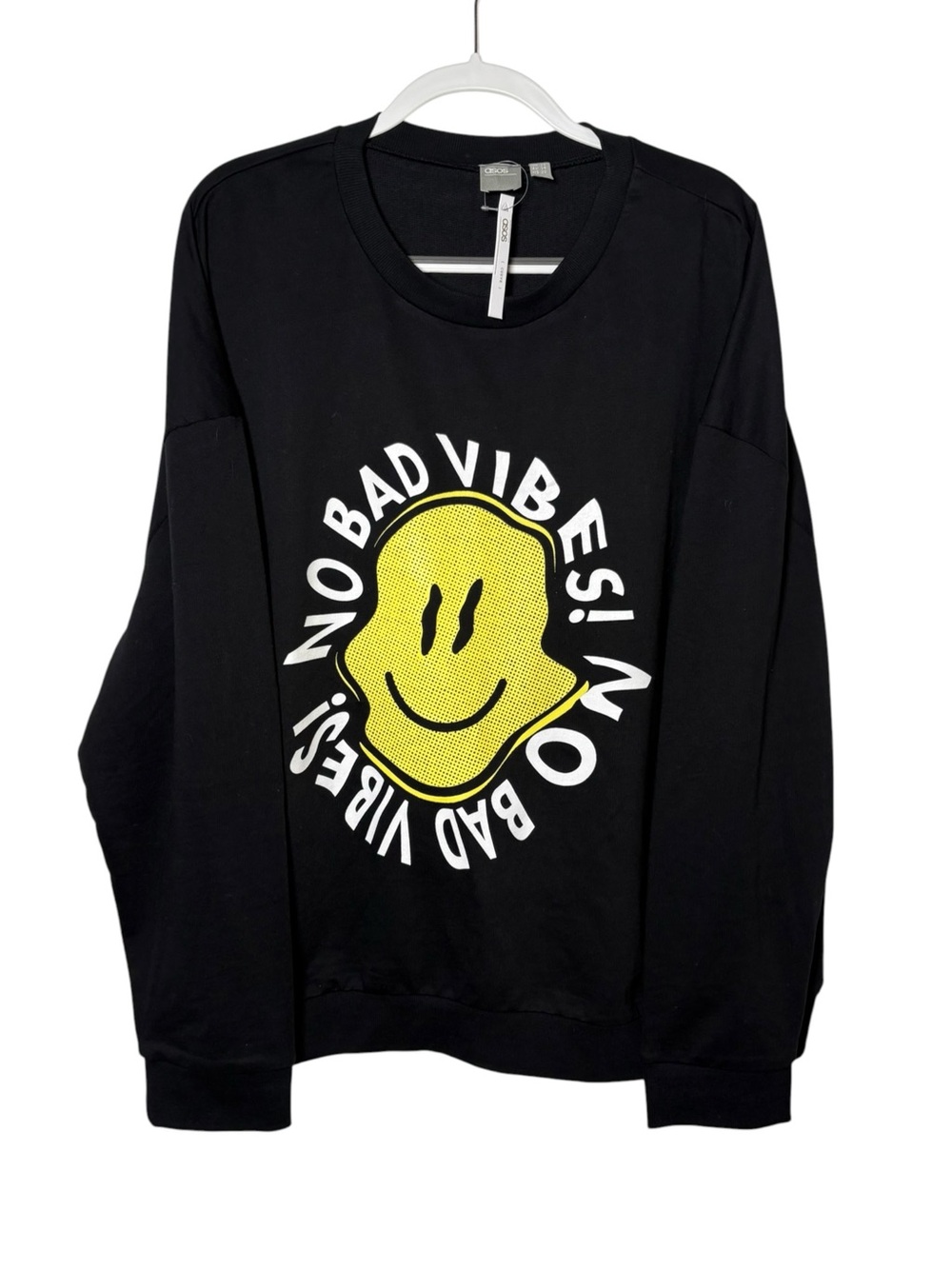 ASOS Curve Plus 22 Black No Bad Vibes Smiley Graphic Oversized Sweatshirt